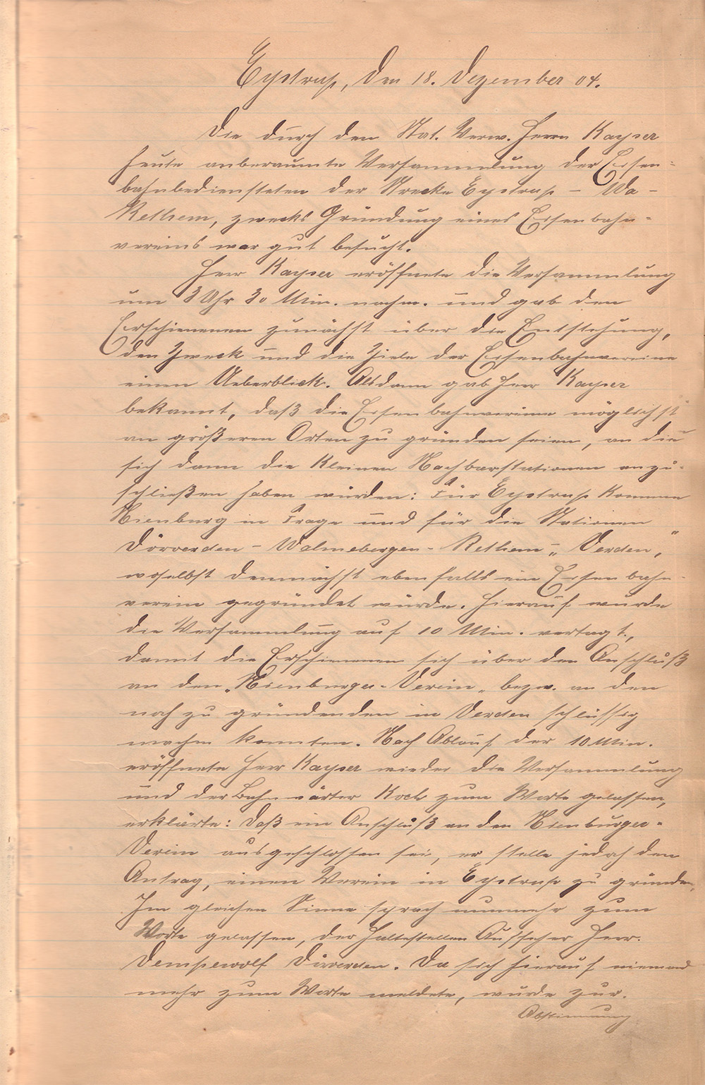 Protokoll der Versammlung vom 18. Dezember 1904, Seite 001