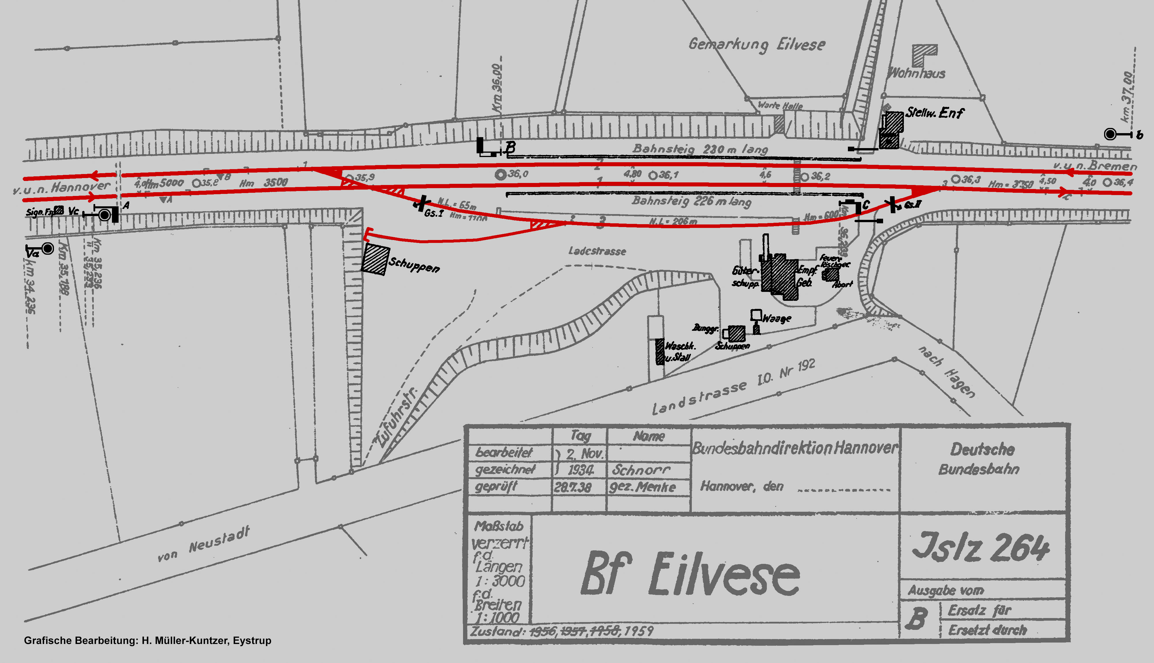 Gleisplan des Bahnhofs Eilvese von 1959