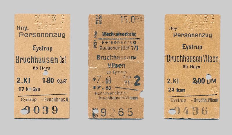 Fahrkarten der Verkehrsbetriebe Grafschaft Hoya (VGH) von 1958-60Jahren