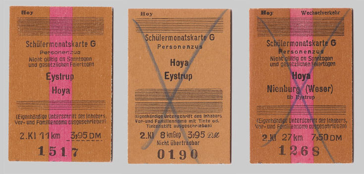 Fahrkarten der Verkehrsbetriebe Grafschaft Hoya (VGH) aus den 60er Jahren