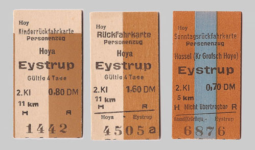 Fahrkarten der Verkehrsbetriebe Grafschaft Hoya (VGH) aus den 60er Jahren